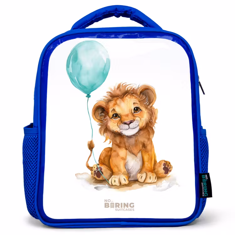 Kids backpack - Blue - Lion with blue balloon — 1