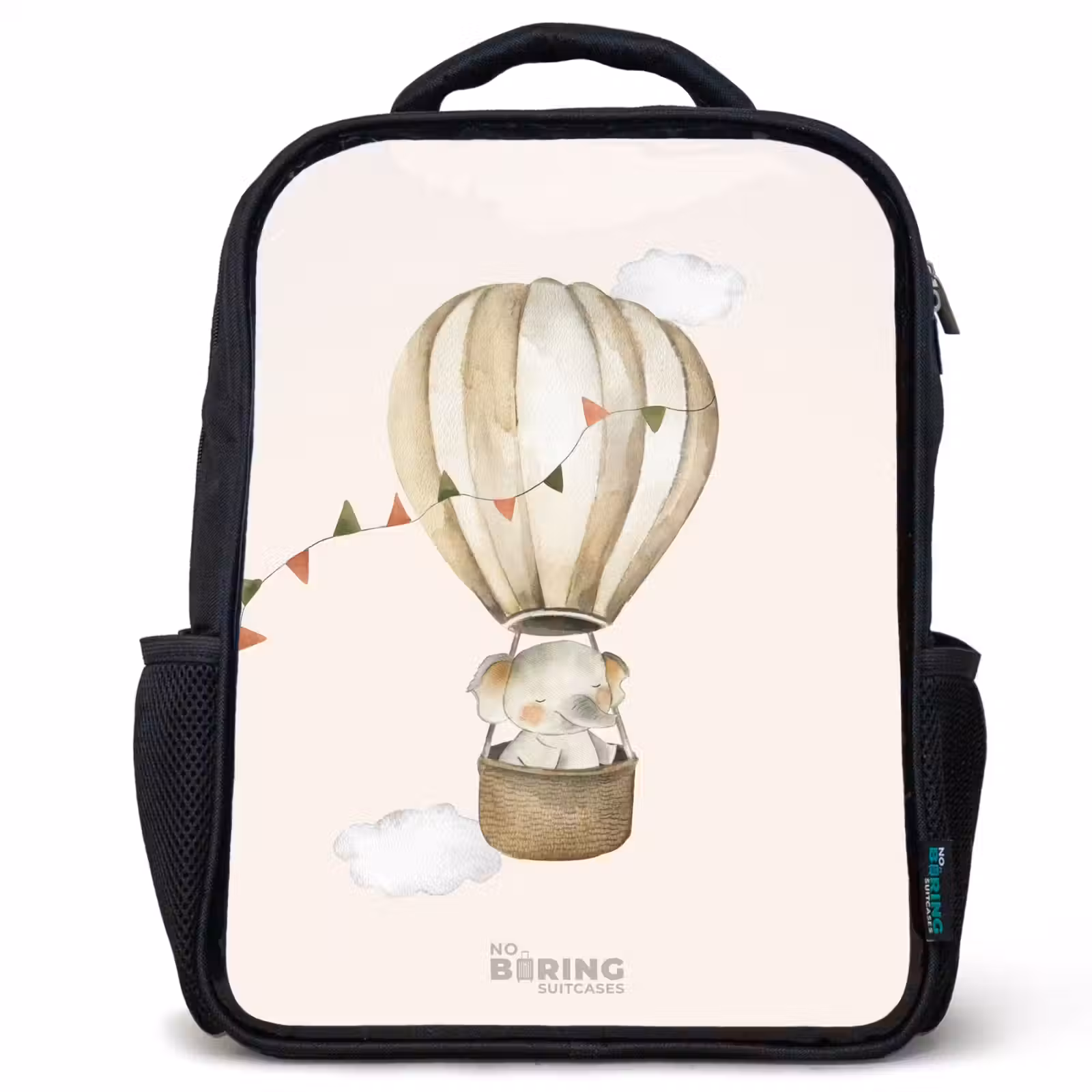 Kids backpack - Black - Elephant in a hot air balloon — 1