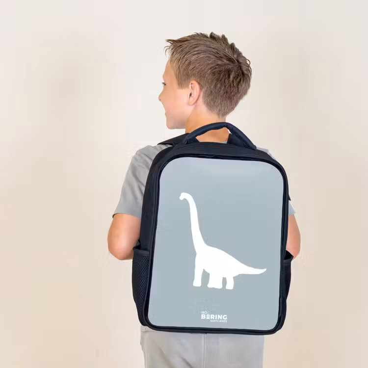 Kids backpack - Black - Blue with Brachiosaurus dino — 2