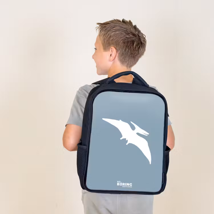 Kids backpack - Black - Blue with Pteranodon dino — 2