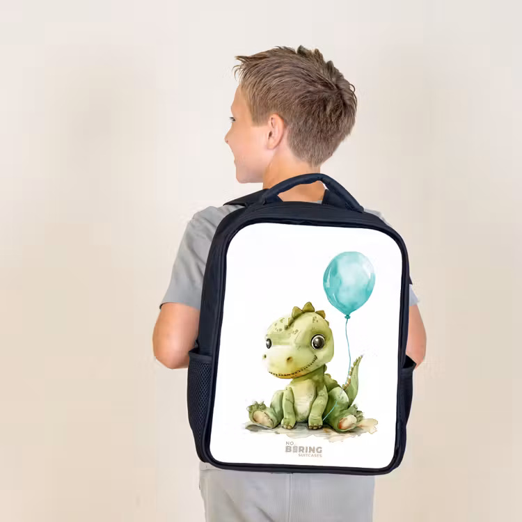 Kids backpack - Black - Dino with blue balloon — 2