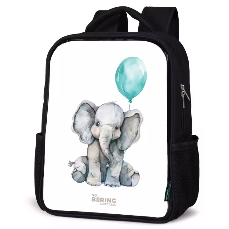 Kids backpack - Black - Elephant with blue balloon — 4
