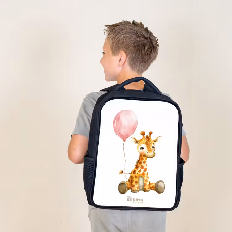 Kids backpack - Black - Giraffe with pink balloon — 2