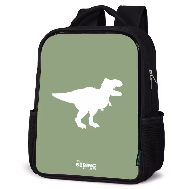Kids backpack - Black - Green with T-rex dino — 4