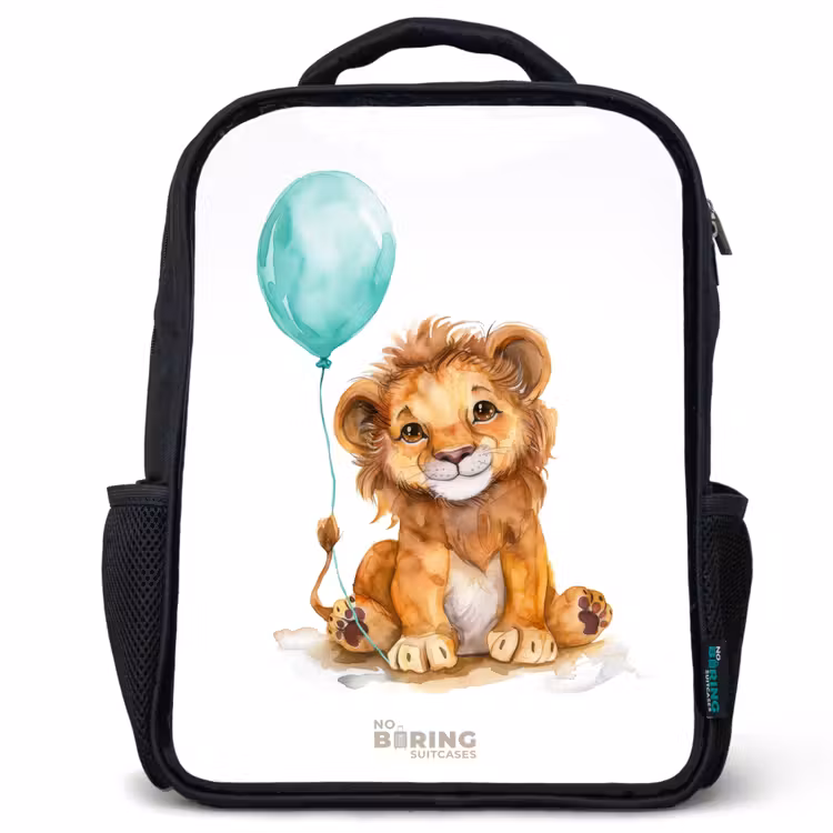 Kids backpack - Black - Lion with blue balloon — 1
