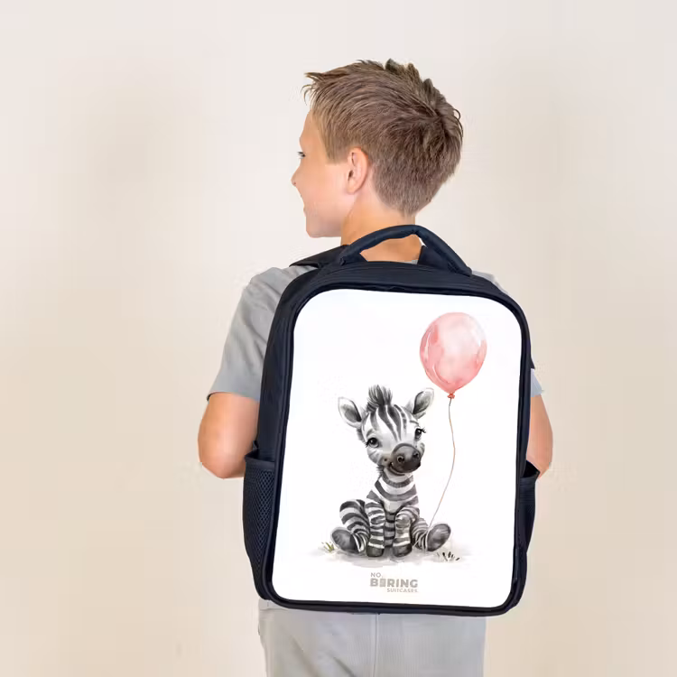 Kids backpack - Black - Zebra with pink balloon — 2