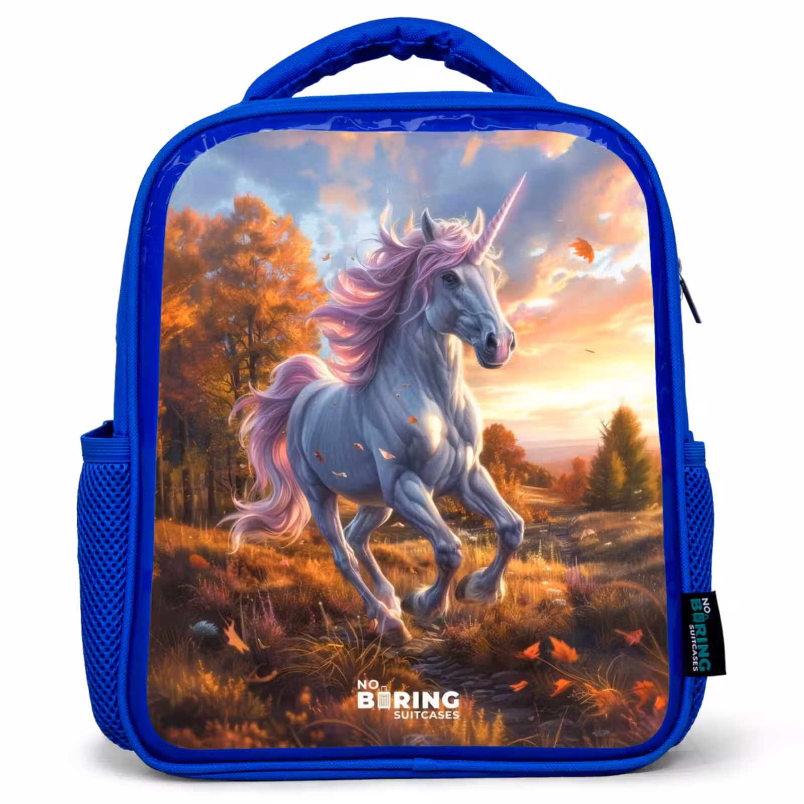 Kids backpack - Blue - Galloping Unicorn in Autumn World — 1