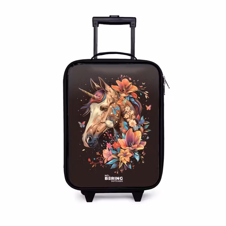 Children's suitcase - Unicorn and Flowers on Black Background — 1