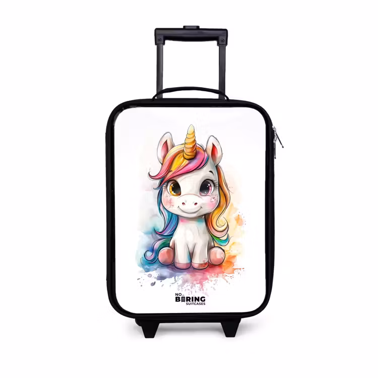Children's suitcase - White Eemhorn with Colorful Mane and Paint Splashes — 1