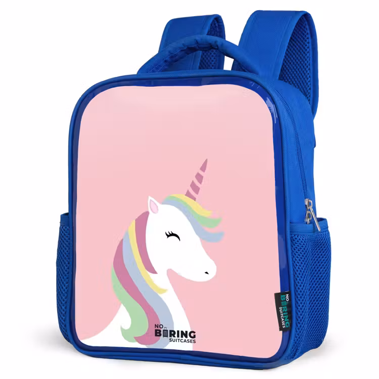 Kids backpack - Blue - Cartoon unicorn with rainbow mane — 3