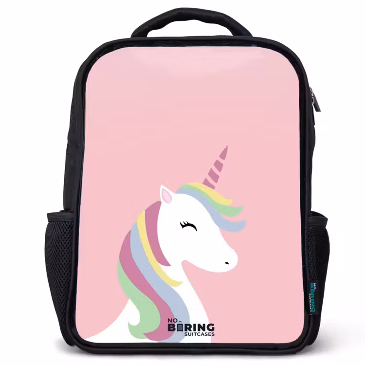 Kids backpack - Black - Cartoon unicorn with rainbow mane — 1