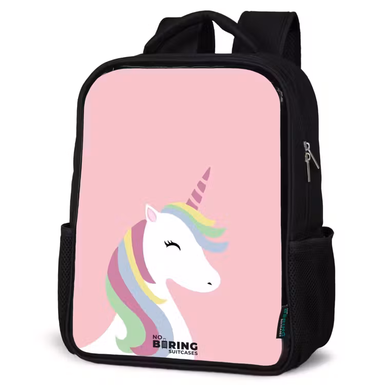Kids backpack - Black - Cartoon unicorn with rainbow mane — 4