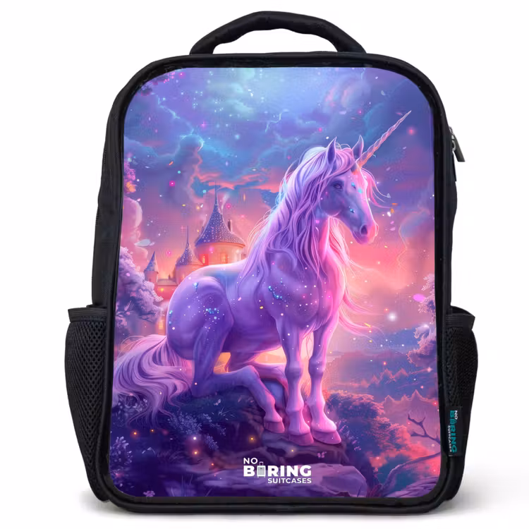 Kids backpack - Black - Purple Unicorn in Magical Environment — 1