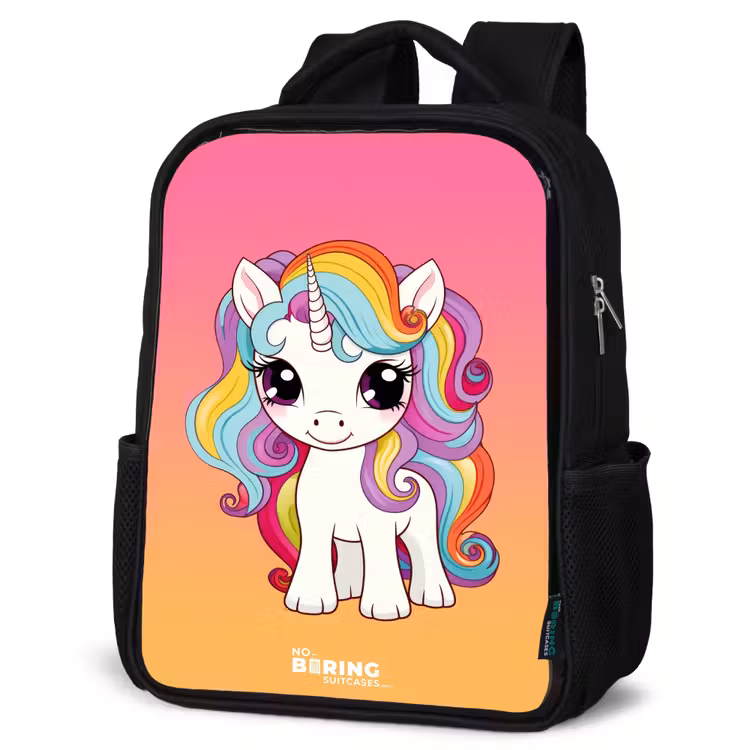 Kids backpack - Black - Small unicorn with rainbow colors — 4