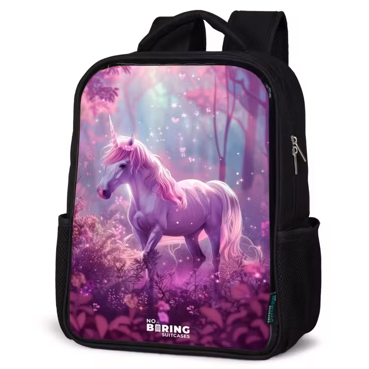 Kids backpack - Black - Unicorn Surrounded by Purple Nature — 4