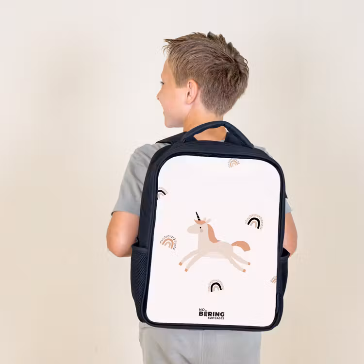 Kids backpack - Black - Unicorn with orange mane — 2