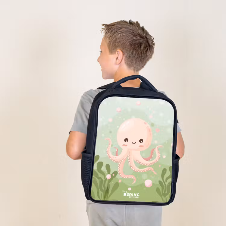 Kids backpack - Black - Pink octopus with a smile — 2