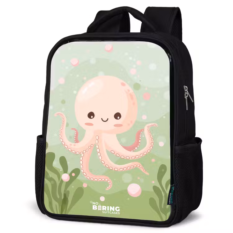 Kids backpack - Black - Pink octopus with a smile — 4