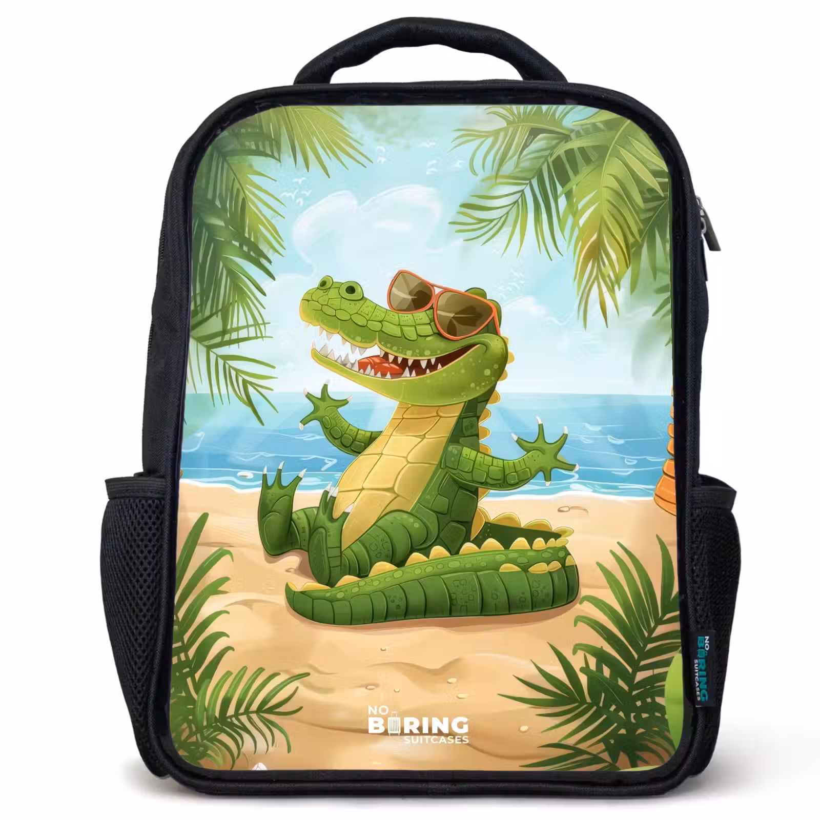Kids backpack - Black - Crocodile with sunglasses relaxes on beach — 1