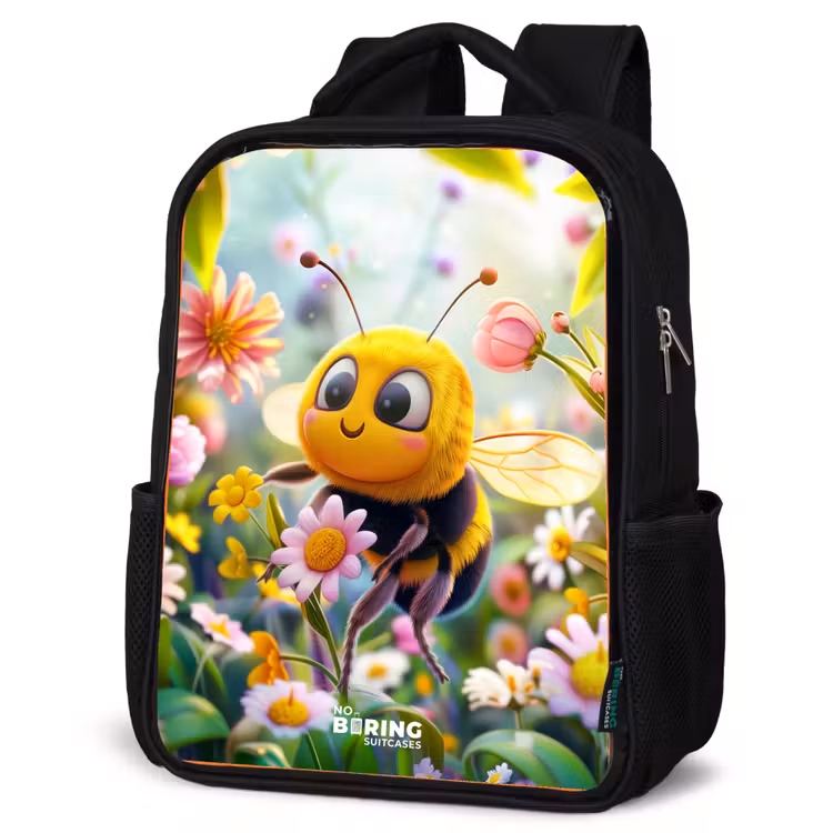 Kids backpack - Black - Close-up of a bee among pink flowers — 4