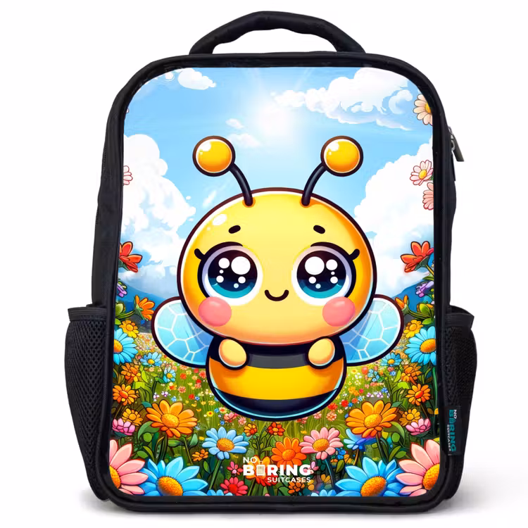 Kids backpack - Black - Cute bee among flowers — 1
