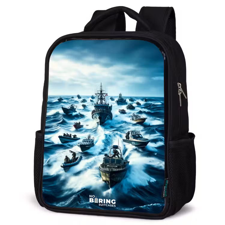 Kids backpack - Black - Ships in the sea — 4