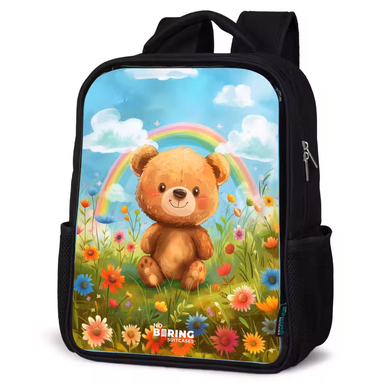 Kids backpack - Black - Teddy bear among flowers — 4