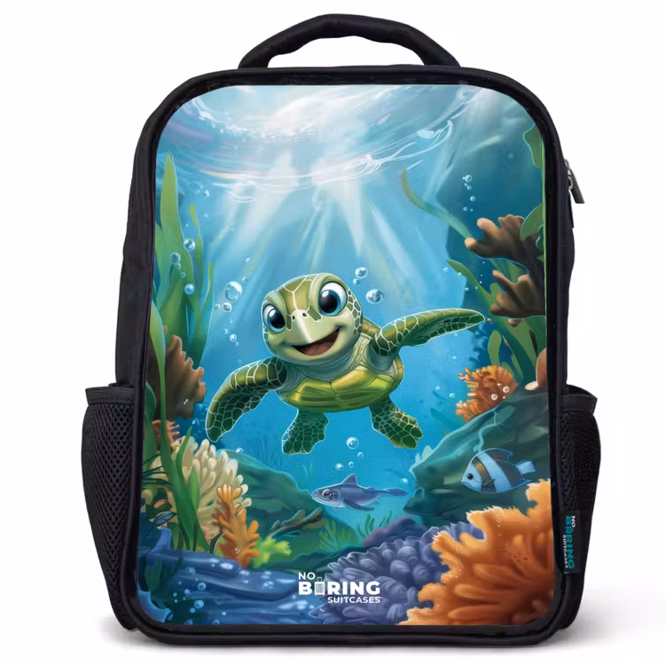 Kids backpack - Black - Turtle in colorful underwater world — 1