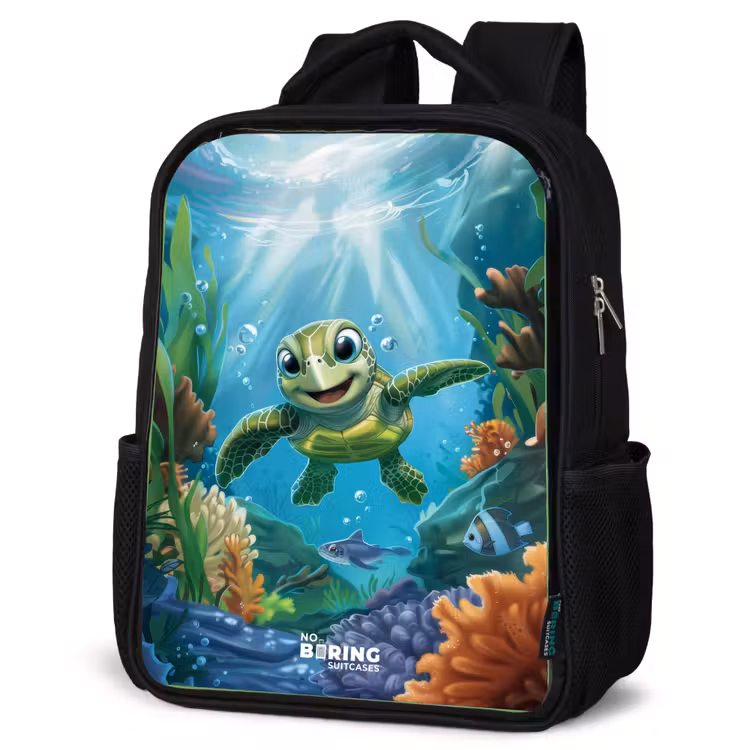 Kids backpack - Black - Turtle in colorful underwater world — 4