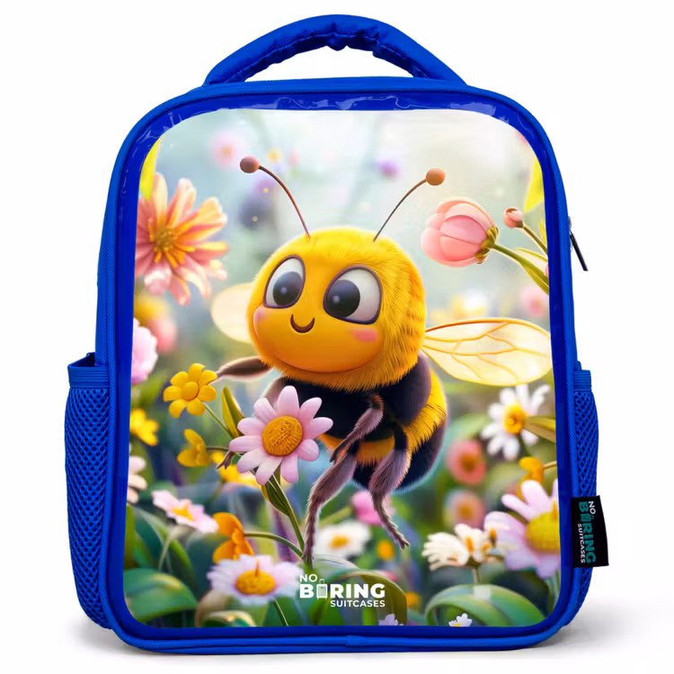 Kids backpack - Blue - Close-up of a bee among pink flowers — 1