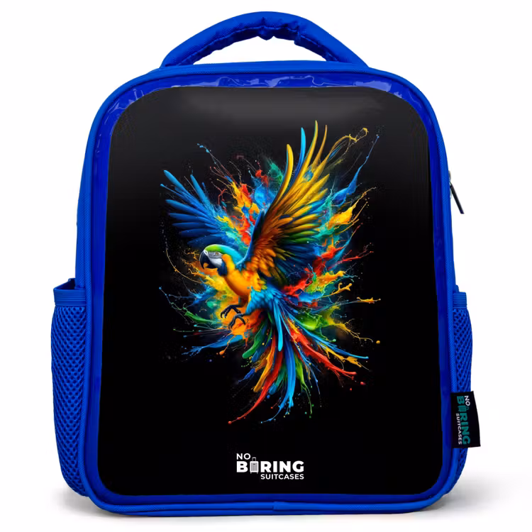 Kids backpack - Blue - Colorful parrot — 1