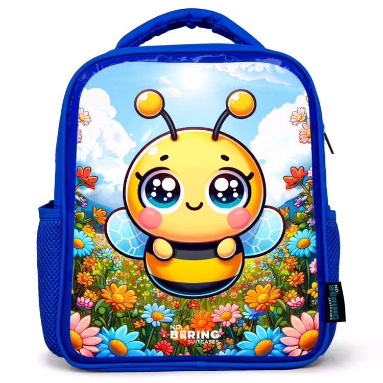 Kids backpack - Blue - Cute bee among flowers — 1