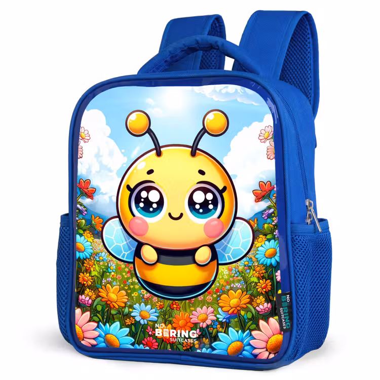 Kids backpack - Blue - Cute bee among flowers — 3