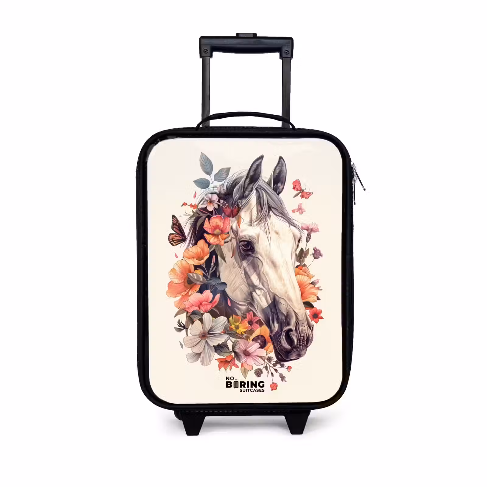 Children's suitcase - White horse head surrounded by flowers and butterflies — 1