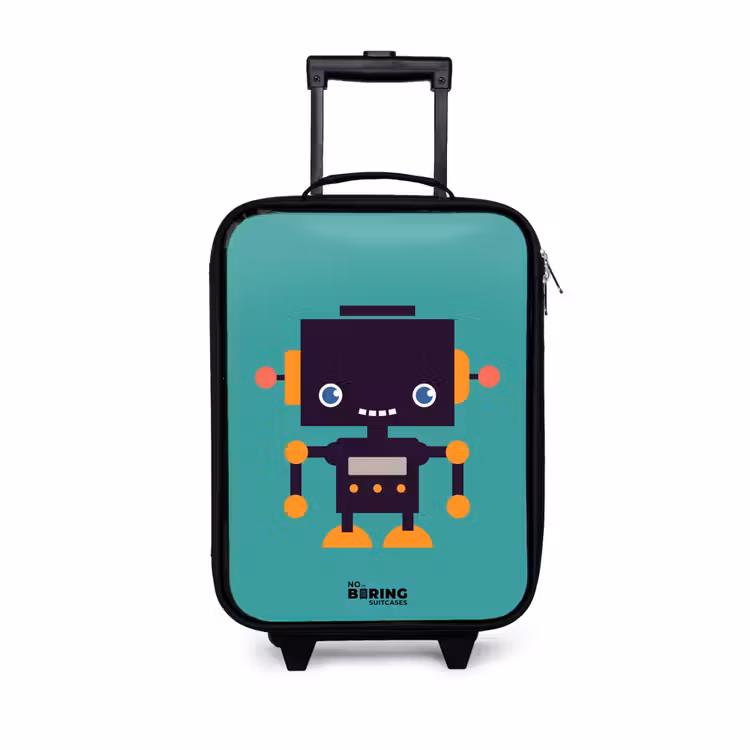Children's suitcase - Black robot with orange accents on a blue background — 1