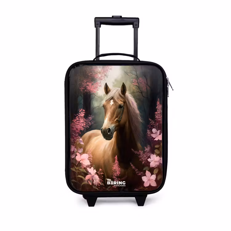 Children's suitcase - Light brown horse among pink flowers — 1