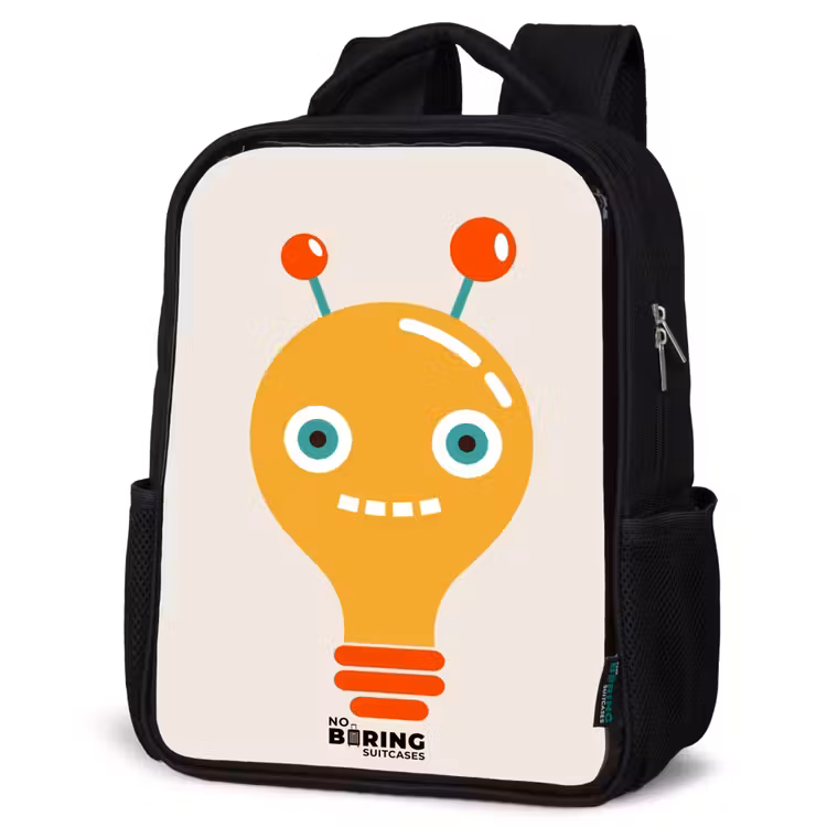 Kids backpack - Black - Light bulb robot with big eyes — 4