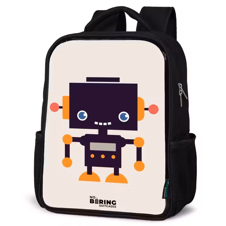 Kids backpack - Black robot with orange accents — 4