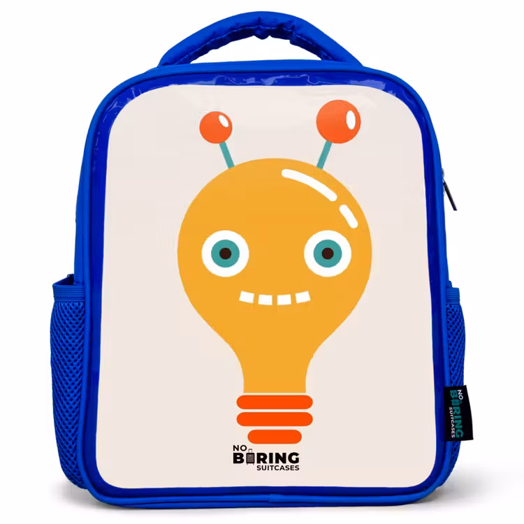 Kids backpack - Blue - Light bulb robot with big eyes — 1