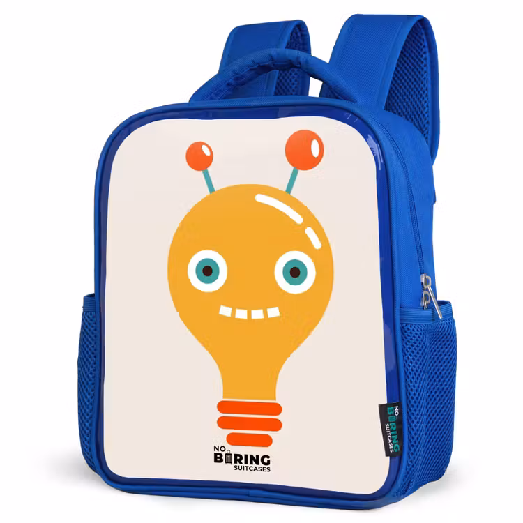 Kids backpack - Blue - Light bulb robot with big eyes — 3