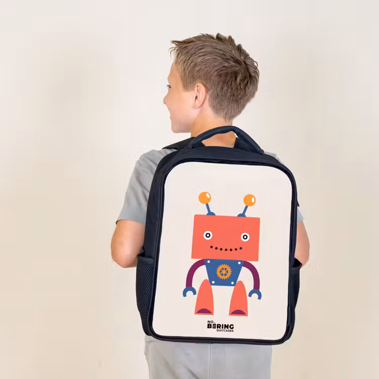Kids backpack - Black - Red robot with square head — 2