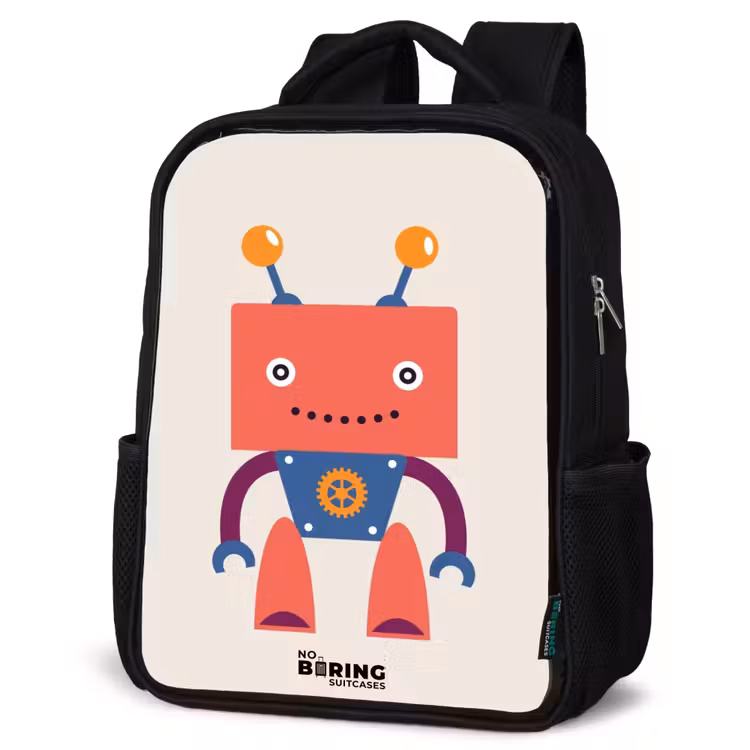 Kids backpack - Black - Red robot with square head — 4