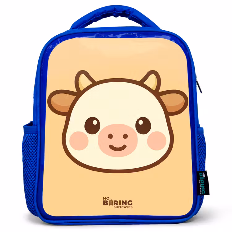 Kids backpack - Blue - Kawai - Cow - Brown — 1