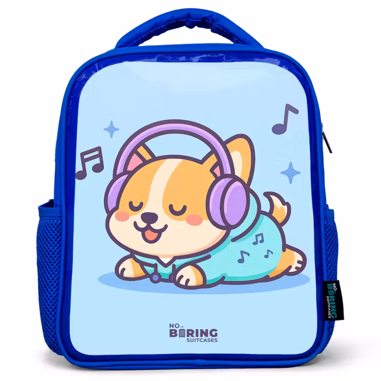 Kids backpack - Blue - Kawai - Dog - Music — 1