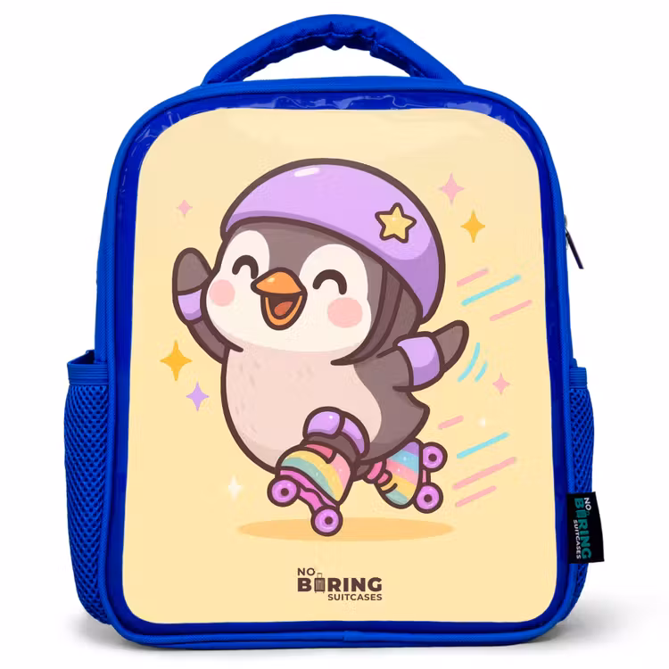 Kids backpack - Blue - Kawai - Penguin - Roller skates — 1