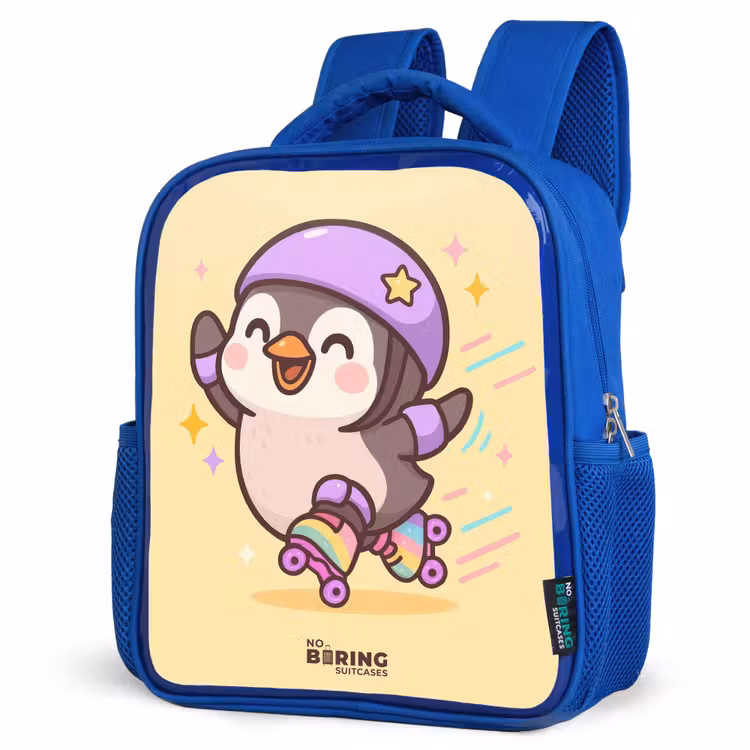Kids backpack - Blue - Kawai - Penguin - Roller skates — 3