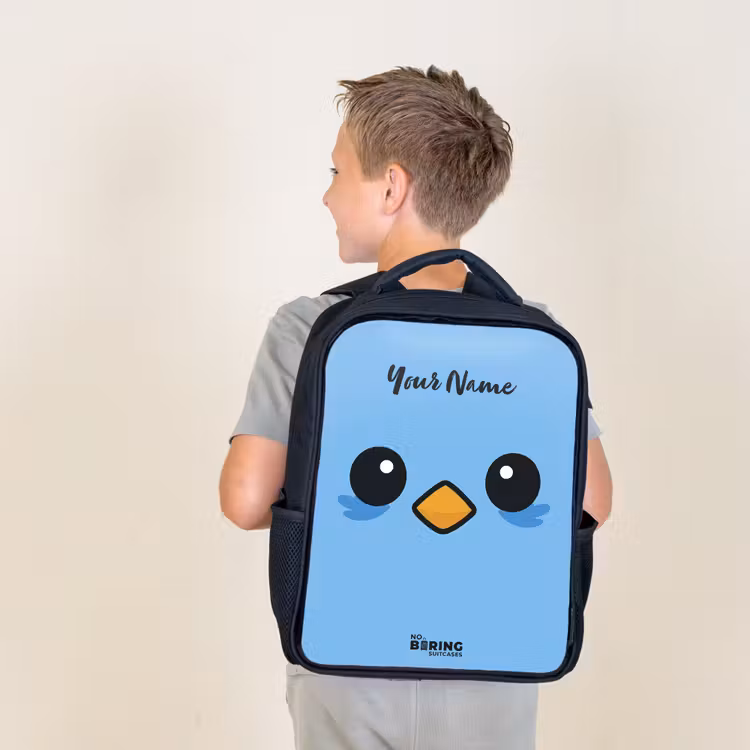 Kids backpack - Black - Kawai - Bird - Blue — 2