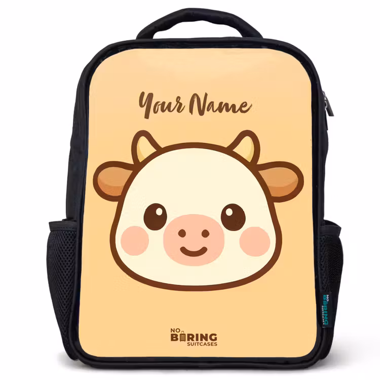 Kids backpack - Black - Kawai - Cow - Brown — 1