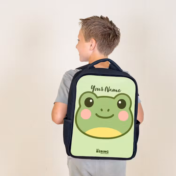 Kids backpack - Black - Kawai - Frog - Green — 2