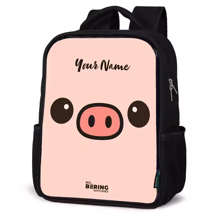 Kids backpack - Black - Kawai - Pig - Pink — 4